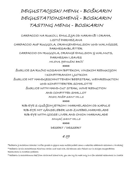 Boskarin tatsting menu